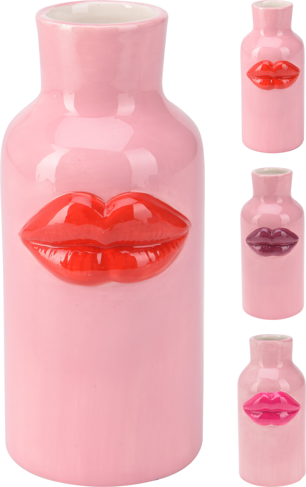 Home & Styling Vaas Keramiek Met Lippen 20cm Roze