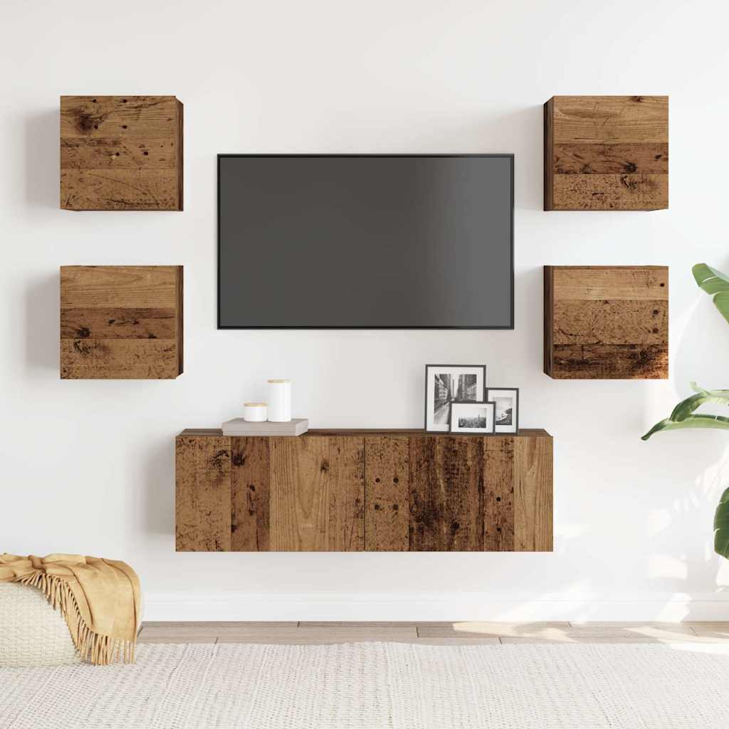 vidaXL 5-delig Tv-meubelset wandmontage bewerkt hout oud houtkleurig