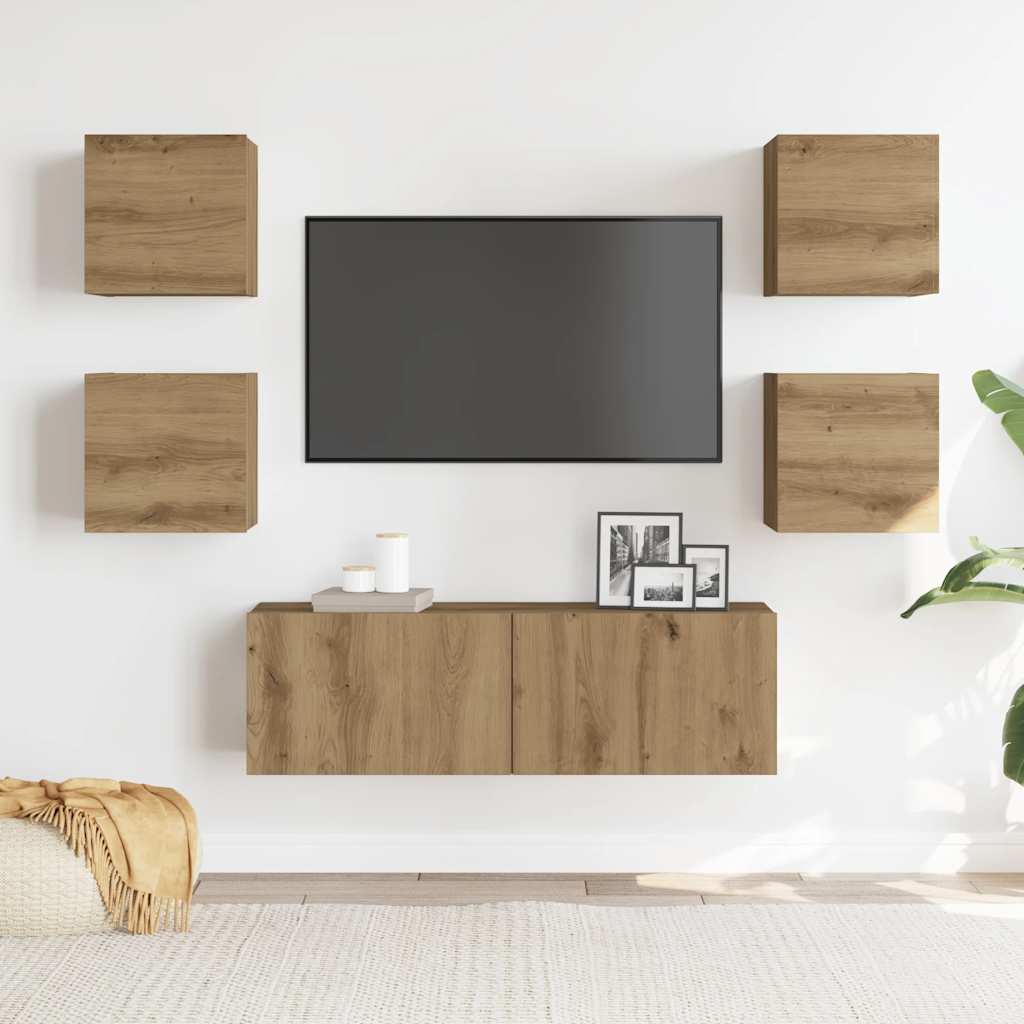 vidaXL 5-delig Tv-meubelset wandmontage bewerkt hout artisanaal eiken