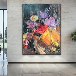 Light in the box handgemaakte olieverfschilderijcanvasmuurkunstdecoratieabstract mes schilderij bloemen geelvoor huisdecoratie gerold frameloos onbelast schilderij