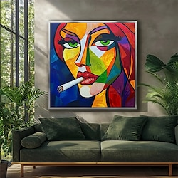 Light in the box handgeschilderd portret picasso vrouw met groene ogen en vurige uitdrukking op canvas home wall decor opgerold canvas (geen lijst)