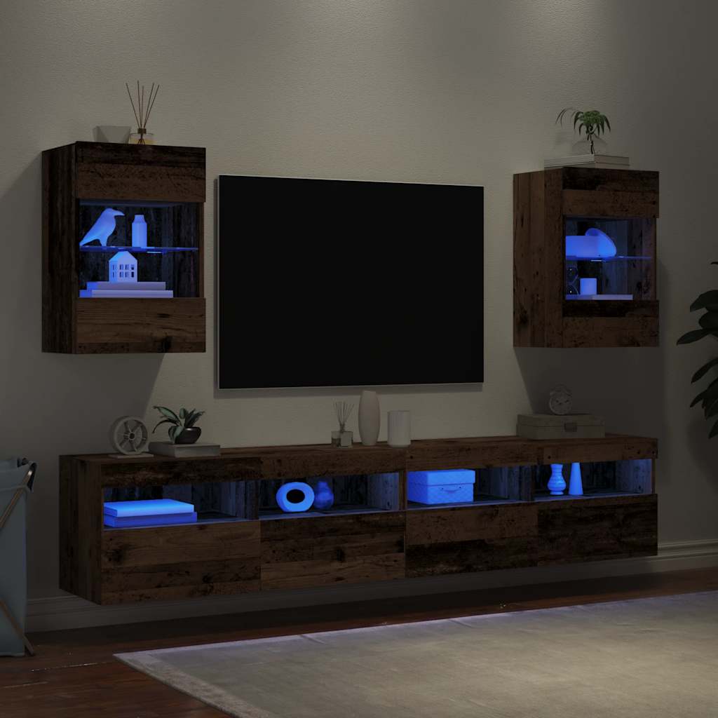 vidaXL Tv-wandmeubels met LED 2 st 40x30x60,5 cm oud houtkleurig