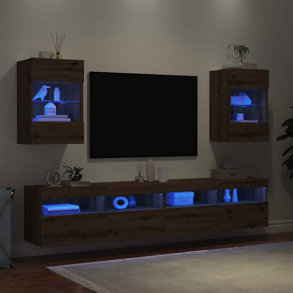 vidaXL Tv-wandmeubels met LED 2 st 40x30x60,5 cm artisanaal eikenkleur