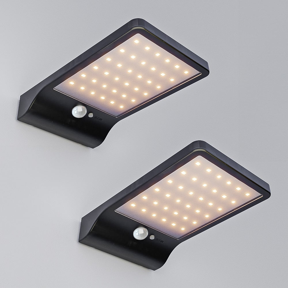 HOFTRONIC™ Set van 2 Macon - LED Solar Wandlampen - slim design - met PIR bewegingssensor - Zwart - Warm wit licht - 36 LEDs - IP44