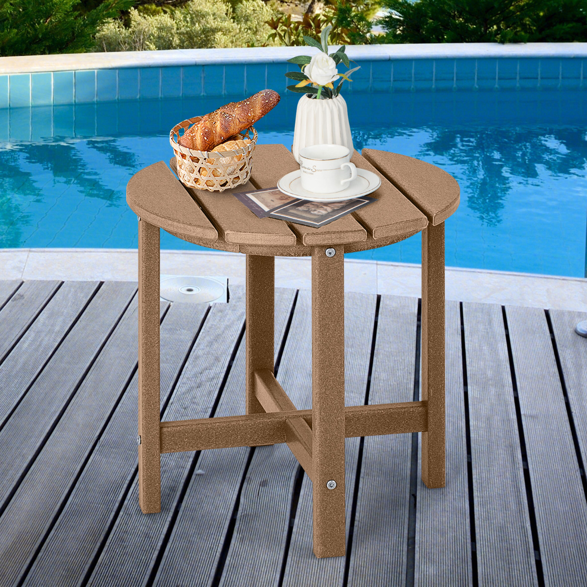 Costway Bijzettafel Kleine Tuintafel Balkontafel Weerbestendig voor Terras Balkon Tuin 46 x 46 x 46 cm Bruin/Wit/Zwart