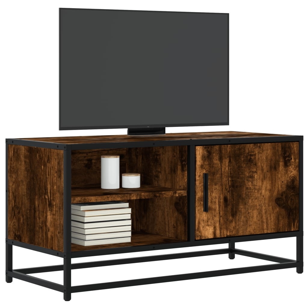 VidaXL Tv-meubel 80x34,5x40cm bewerkt hout metaal gerookt eikenkleurig