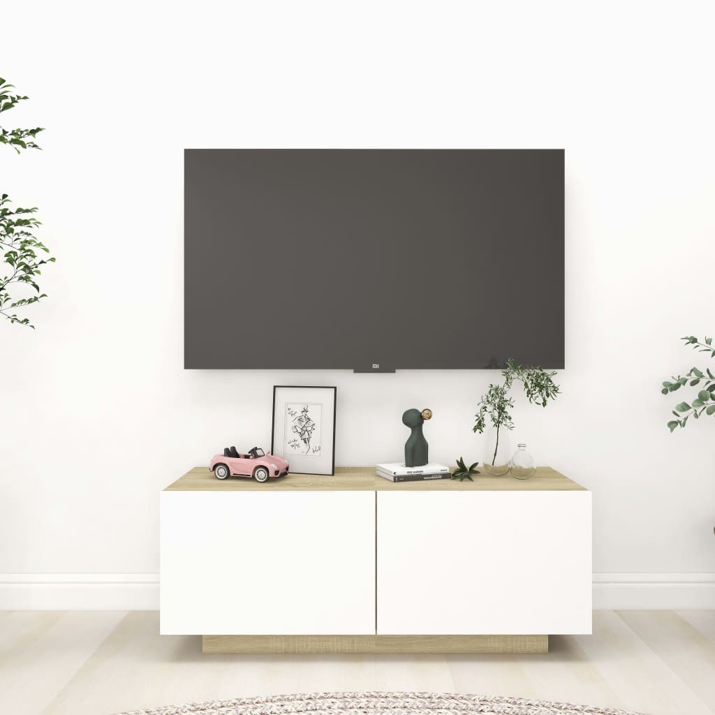 VidaXL Tv-meubel 100x35x30 cm spaanplaat wit en sonoma eikenkleurig