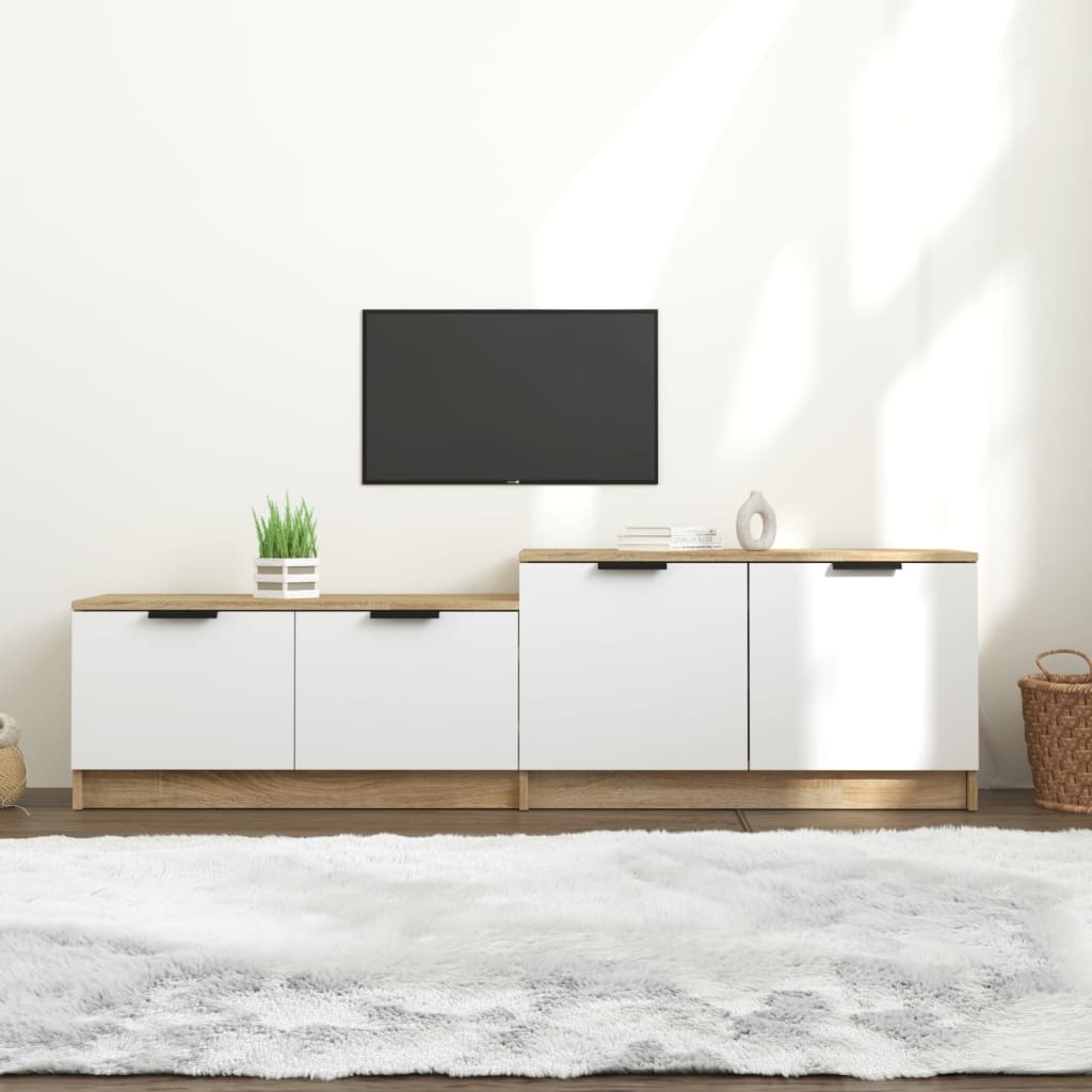 VidaXL Tv-meubel 158,5x36x45cm bewerkt hout wit en sonoma eikenkleurig