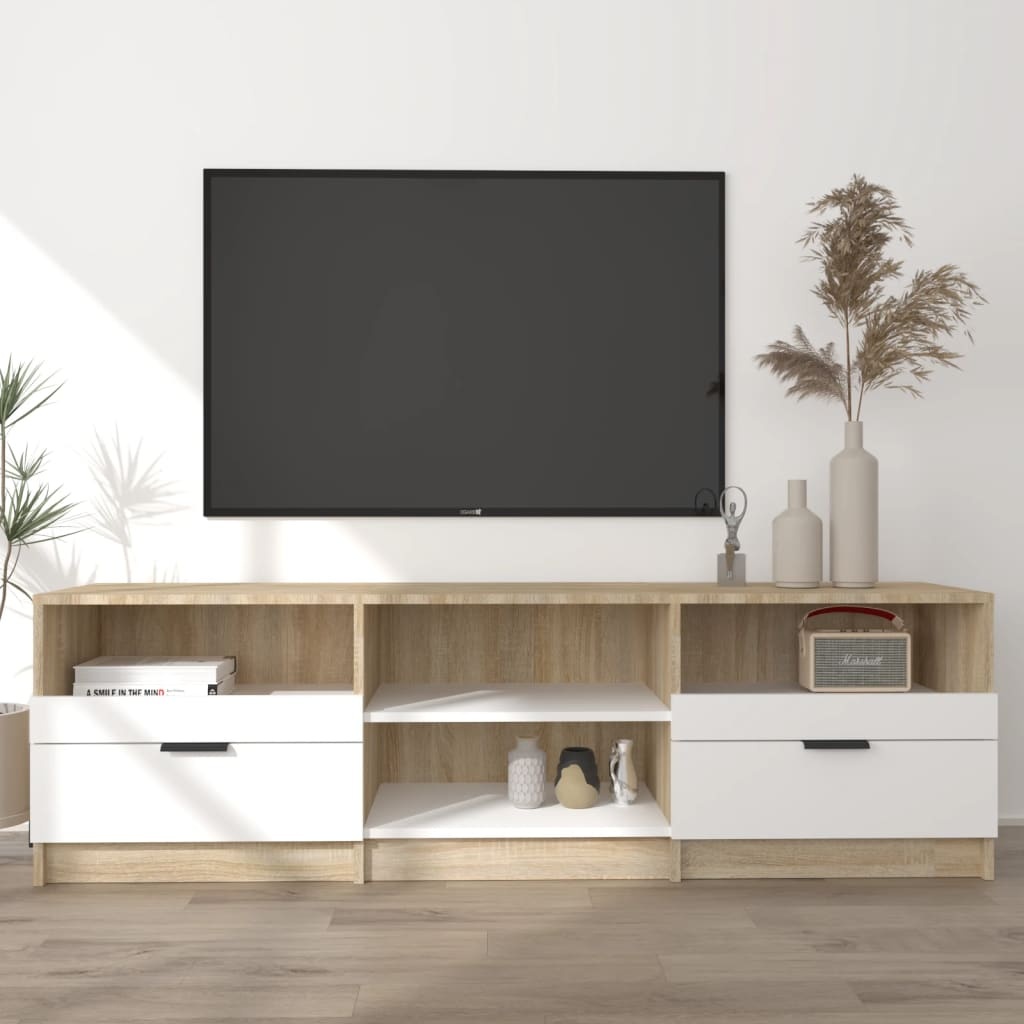 VidaXL Tv-meubel 150x33,5x45cm bewerkt hout wit en sonoma eikenkleurig