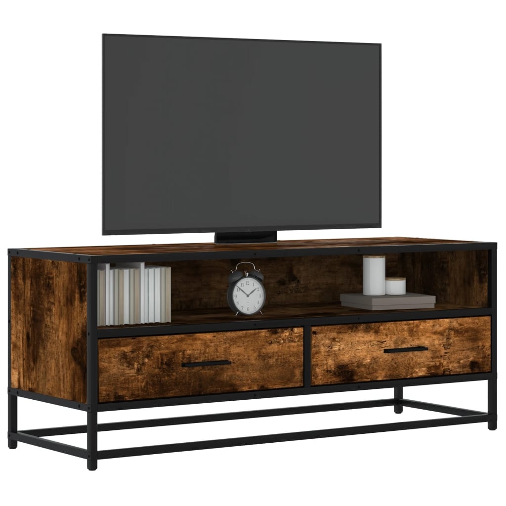 VidaXL Tv-meubel 100x34,5x40 cm bewerkt hout metaal gerookt eikenkleur