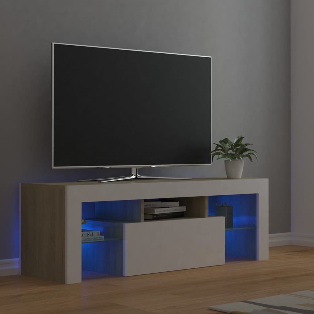 VidaXL Tv-meubel met LED-verlichting 120x35x40cm wit sonoma eikenkleur