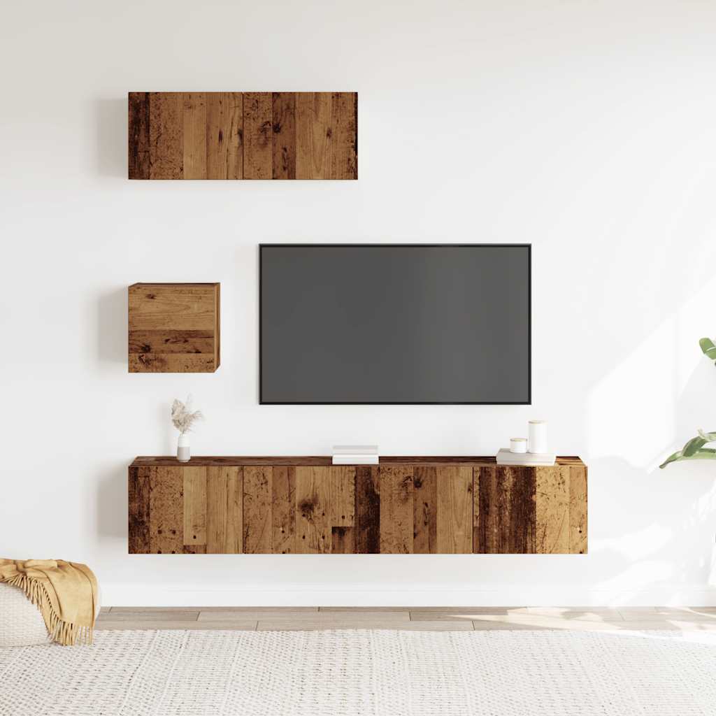 vidaXL 4-delig Tv-meubelset wandmontage bewerkt hout oud houtkleurig