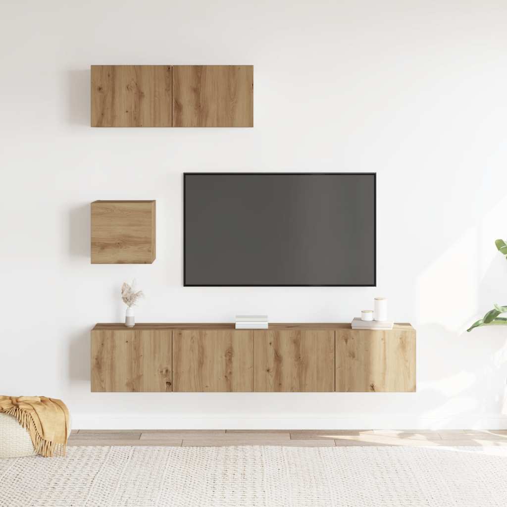 vidaXL 4-delig Tv-meubelset wandmontage bewerkt hout artisanaal eiken