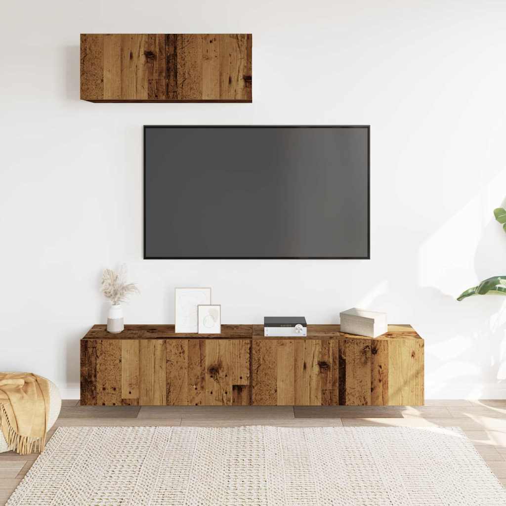 vidaXL 3-delig Tv-meubelset wandmontage bewerkt hout oud houtkleurig