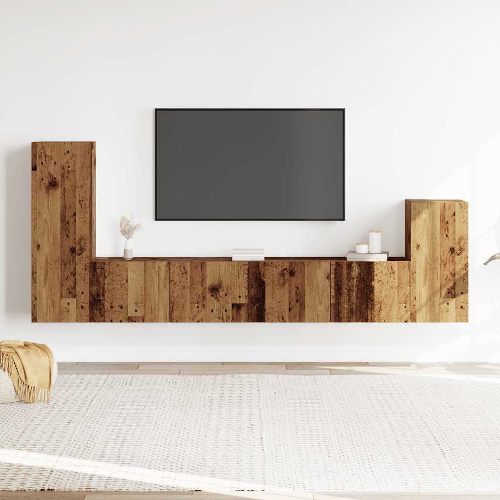 vidaXL 4-delig Tv-meubelset wandmontage bewerkt hout oud houtkleurig