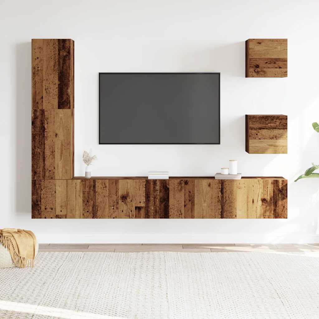 vidaXL 5-delig Tv-meubelset wandmontage bewerkt hout oud houtkleurig