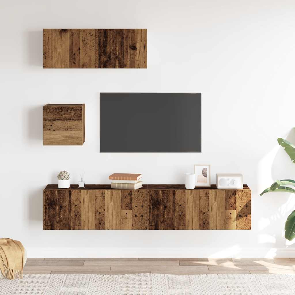 vidaXL 4-delig Tv-meubelset wandmontage bewerkt hout oud houtkleurig