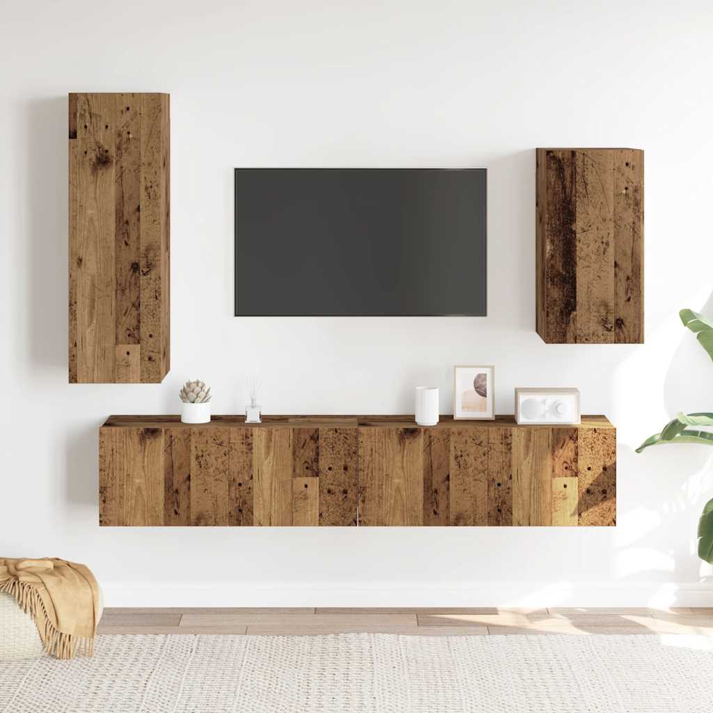 vidaXL 4-delig Tv-meubelset wandmontage bewerkt hout oud houtkleurig