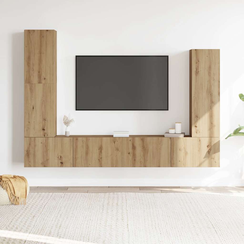 vidaXL 4-delig Tv-meubelset wandmontage bewerkt hout artisanaal eiken