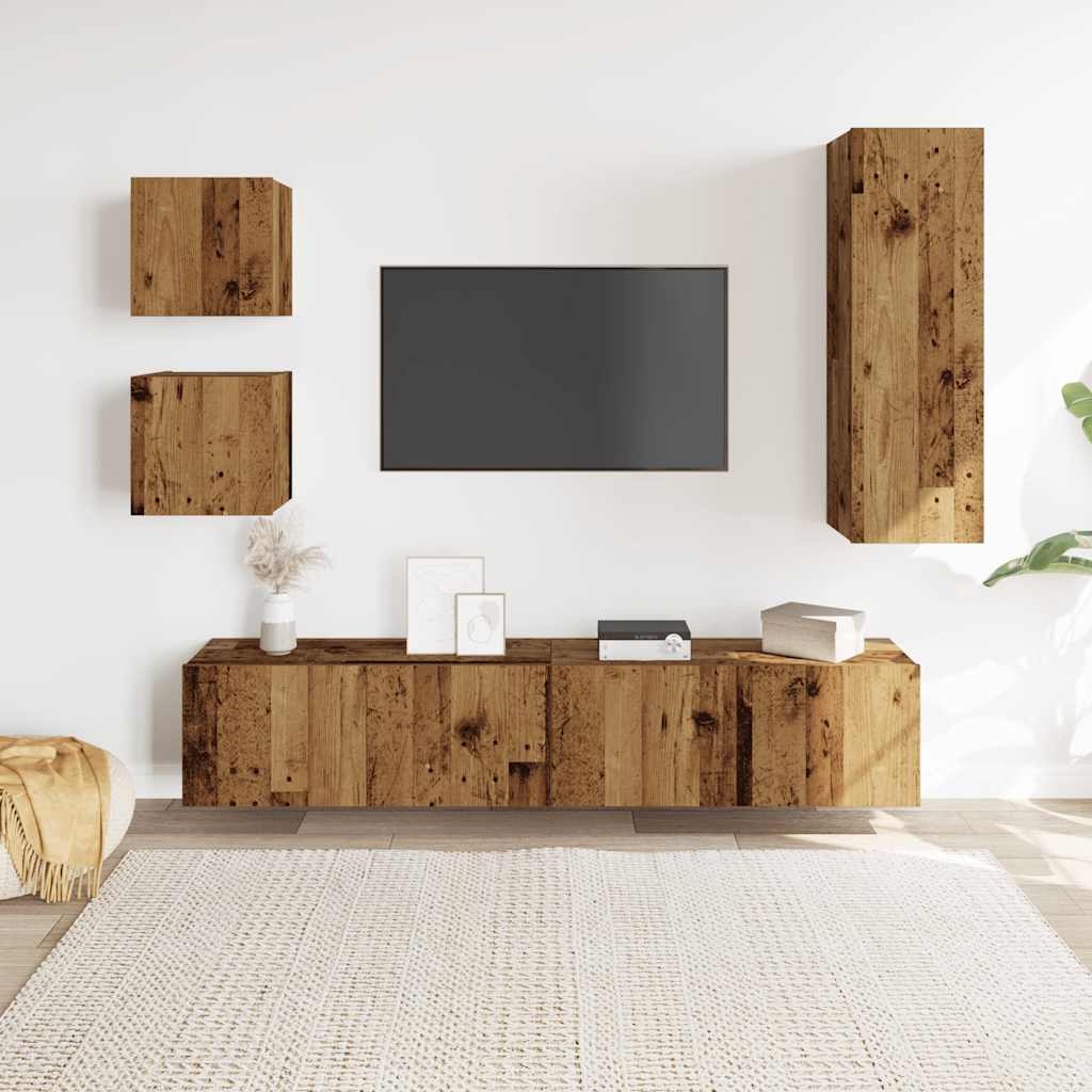 vidaXL 5-delig Tv-meubelset wandmontage bewerkt hout oud houtkleurig