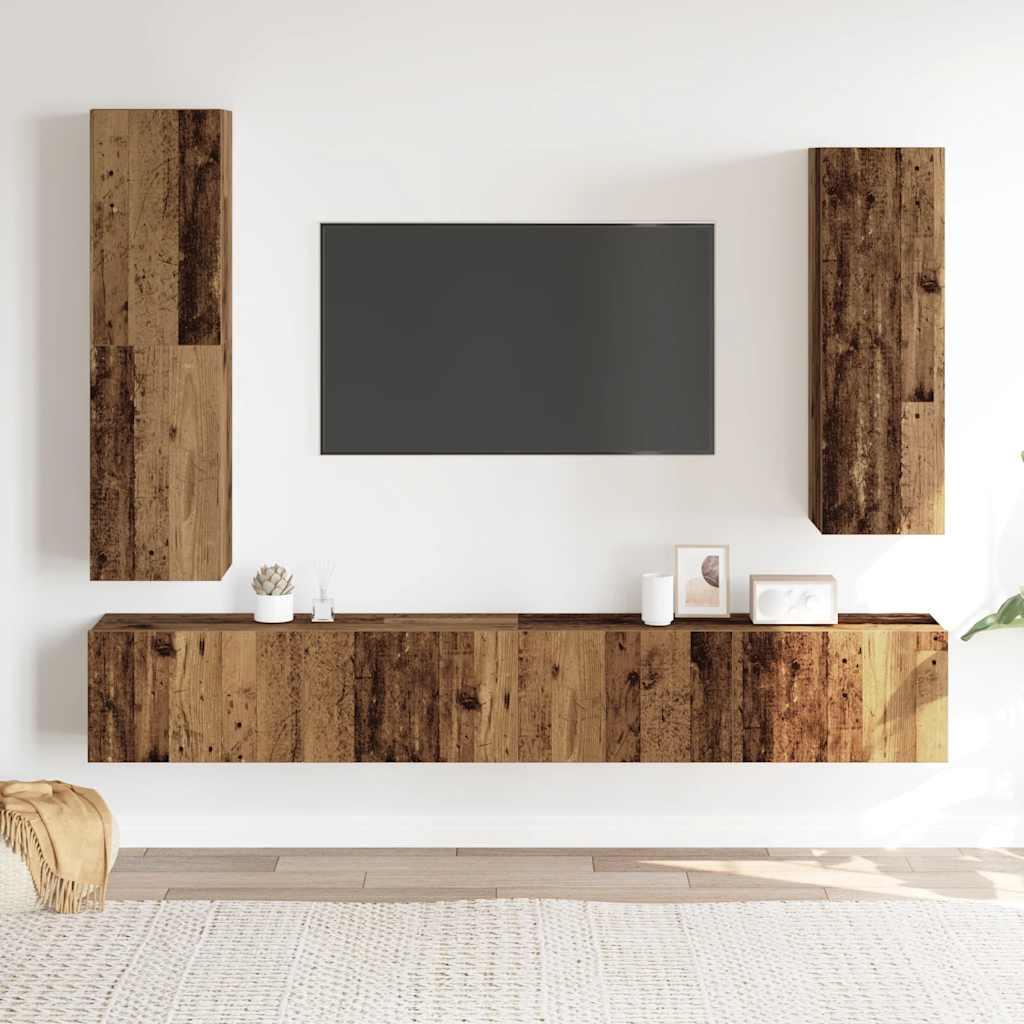 vidaXL 4-delig Tv-meubelset wandmontage bewerkt hout oud houtkleurig