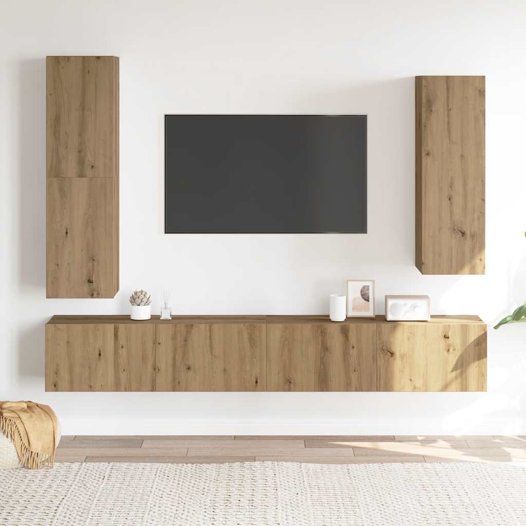 vidaXL 4-delig Tv-meubelset wandmontage bewerkt hout artisanaal eiken