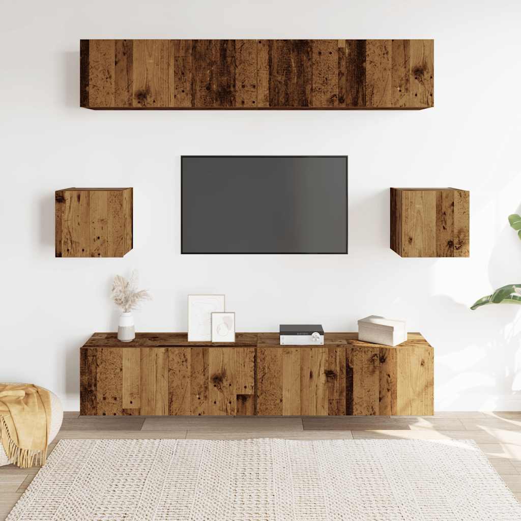 vidaXL 6-delig Tv-meubelset wandmontage bewerkt hout oud houtkleurig