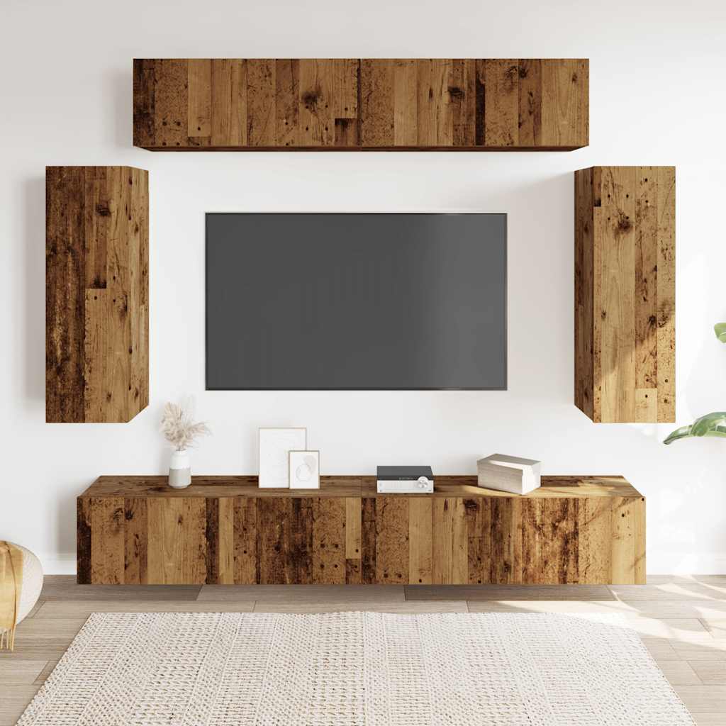 vidaXL 6-delig Tv-meubelset wandmontage bewerkt hout oud houtkleurig