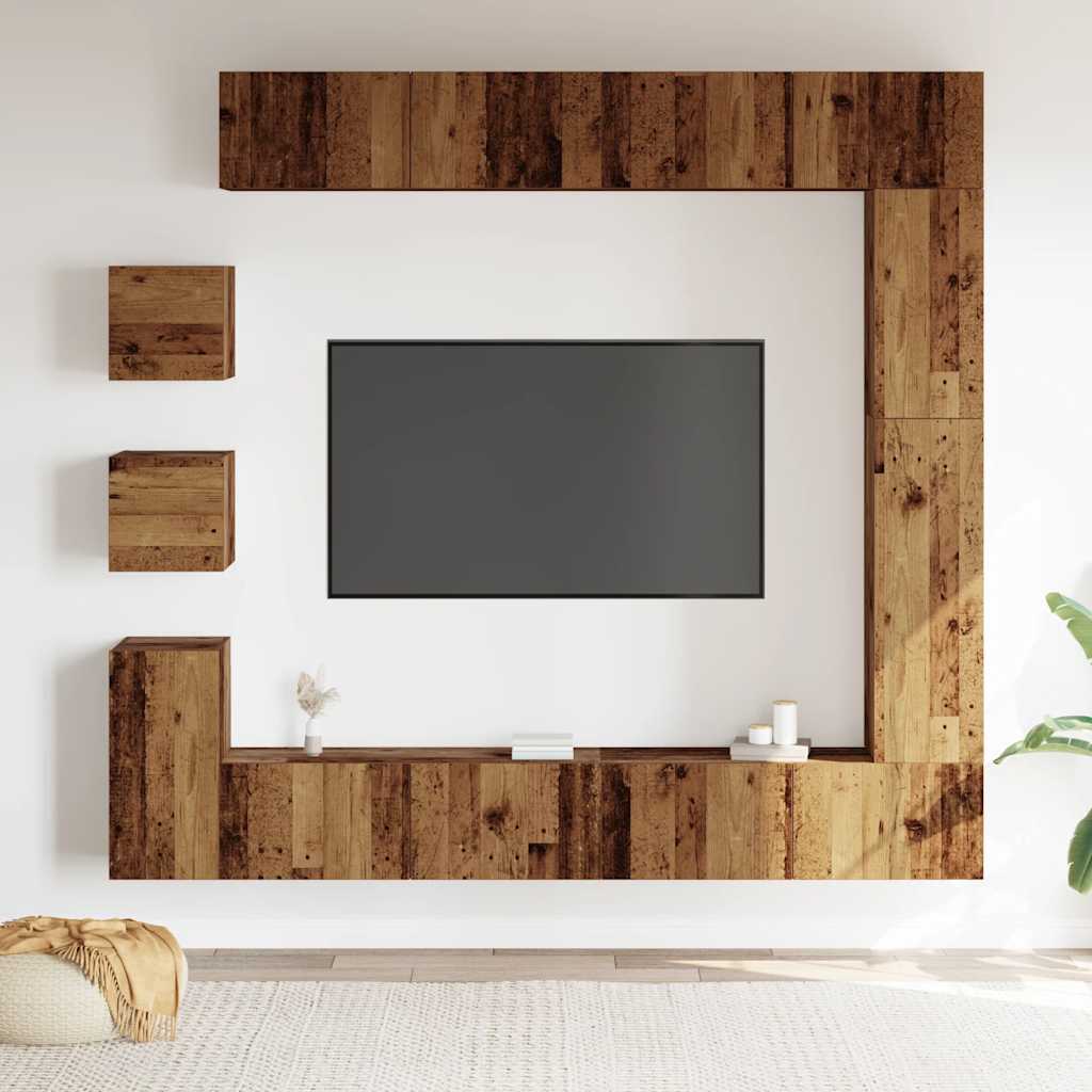 vidaXL 9-delig Tv-meubelset wandmontage bewerkt hout oud houtkleurig