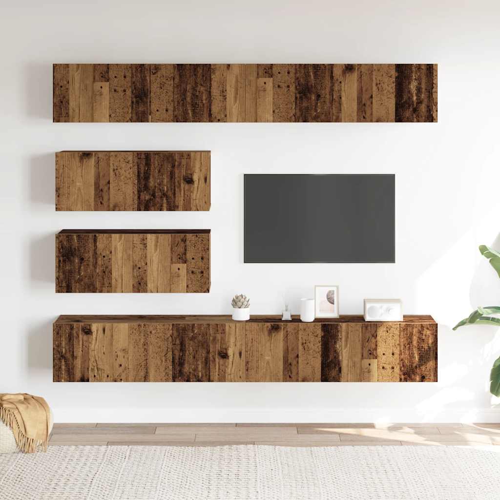 vidaXL 6-delig Tv-meubelset wandmontage bewerkt hout oud houtkleurig