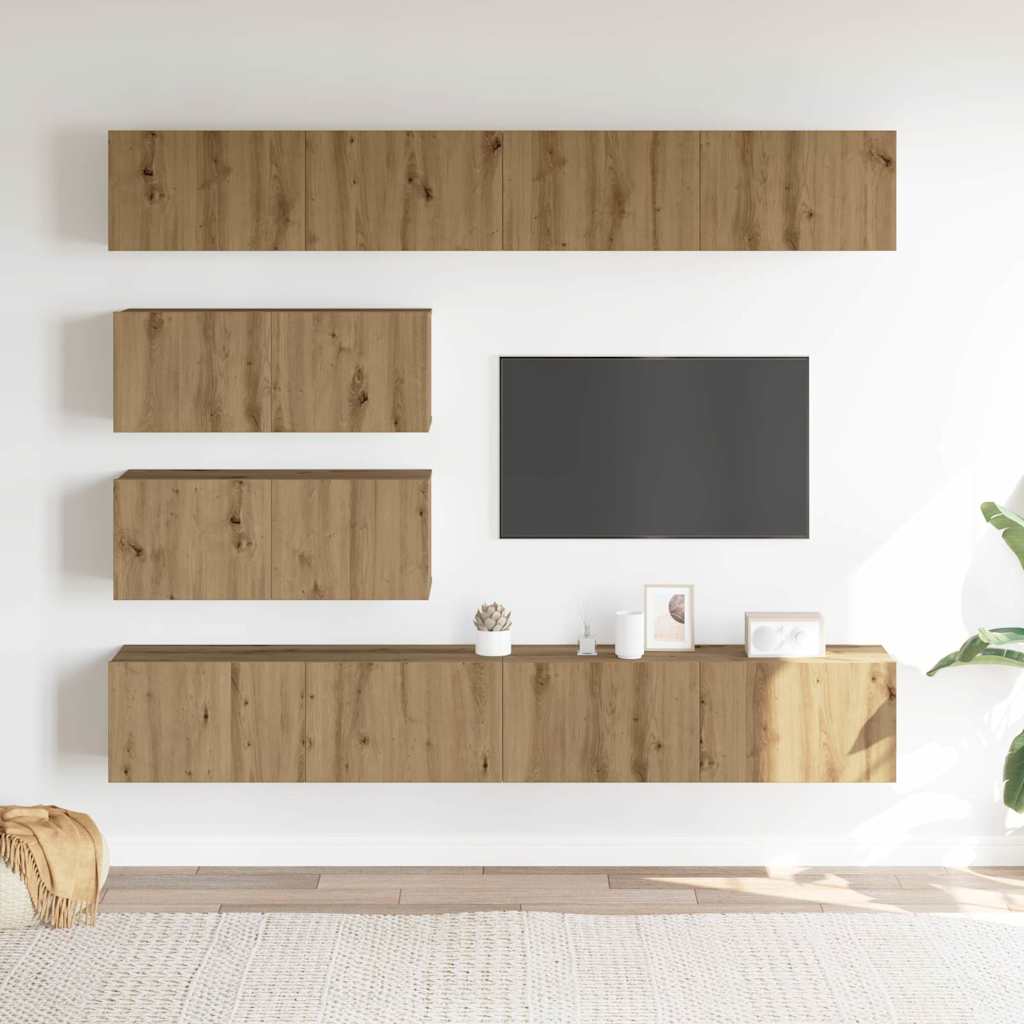 vidaXL 6-delig Tv-meubelset wandmontage bewerkt hout artisanaal eiken