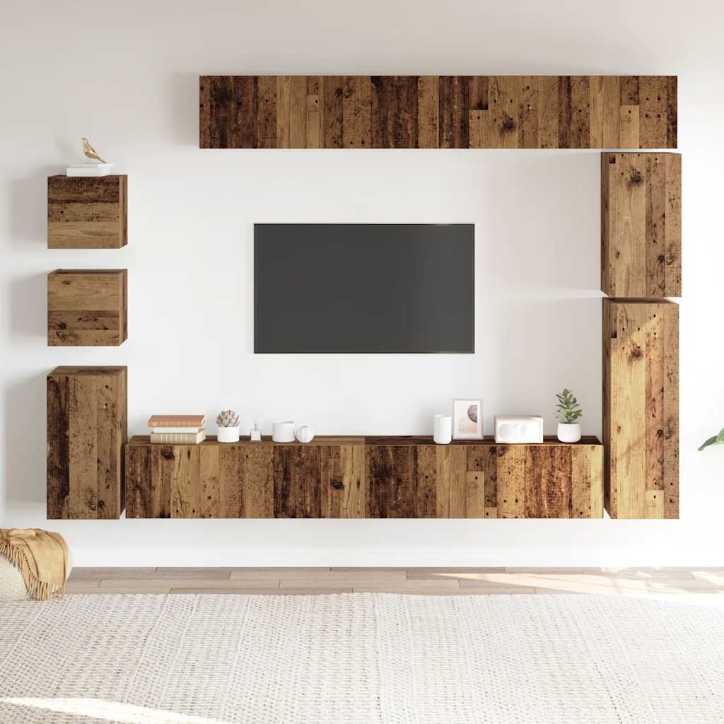 vidaXL 9-delig Tv-meubelset wandmontage bewerkt hout oud houtkleurig