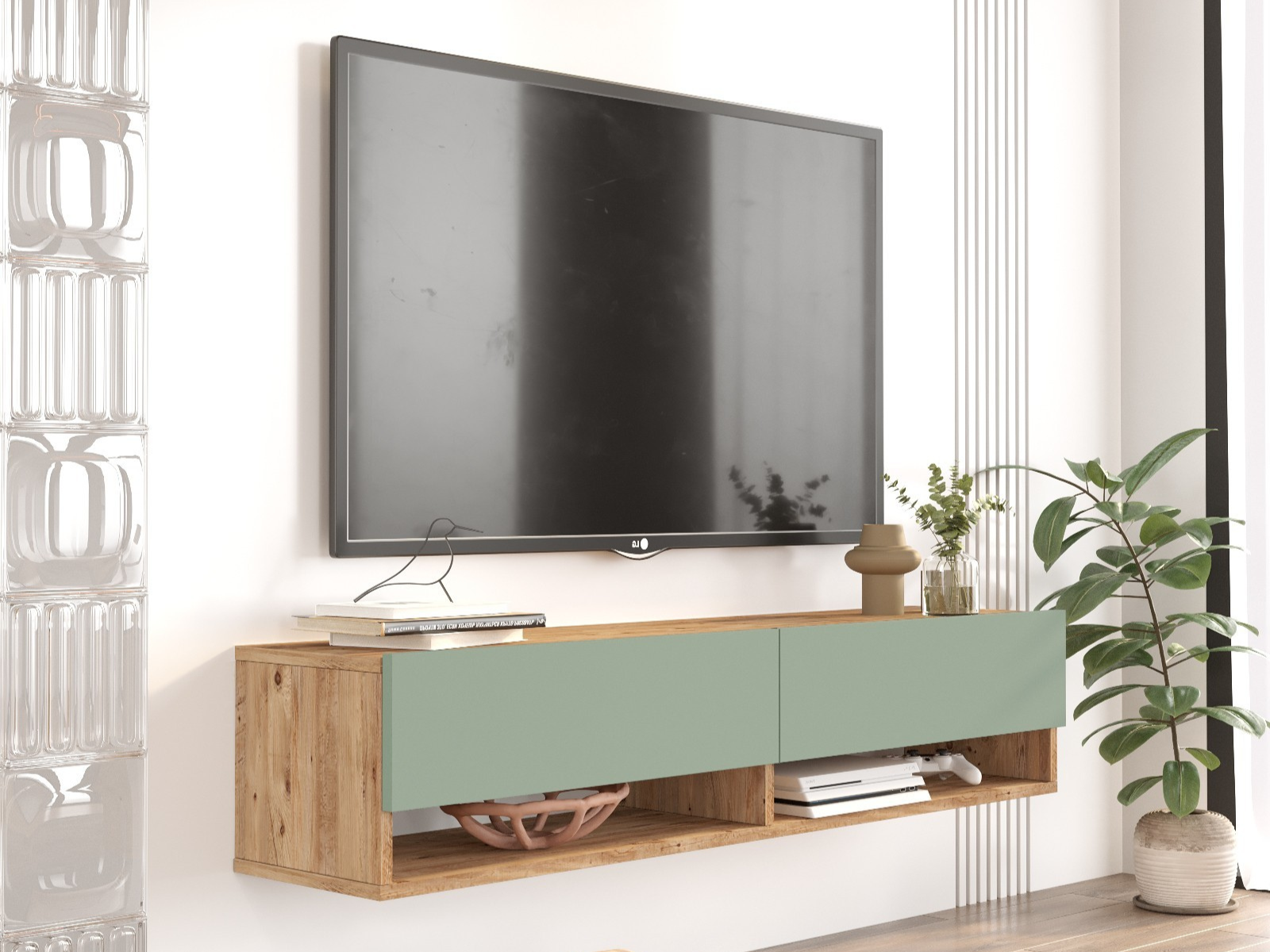 Mobistoxx Tv-meubel FRULINO 140 cm 2 klapdeuren atlantische pijnboom/groen