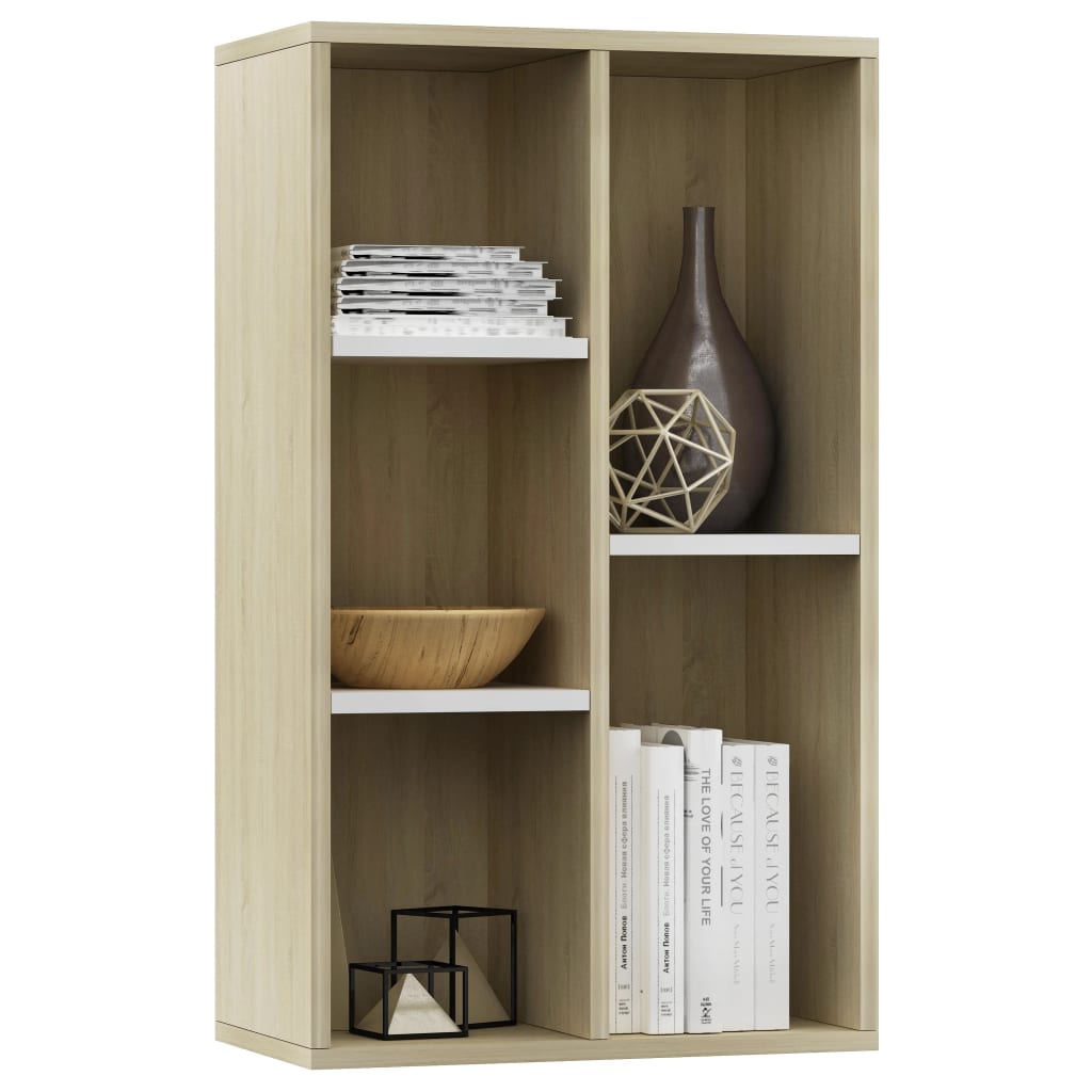 vidaXL Boekenkast/dressoir 50x25x80 cm bewerkt hout wit en eikenkleur