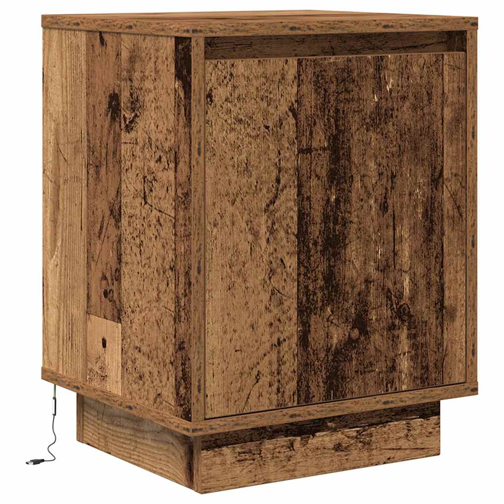 vidaXL Nachtkastje met LED-verlichting 38x34x50 cm oud hout