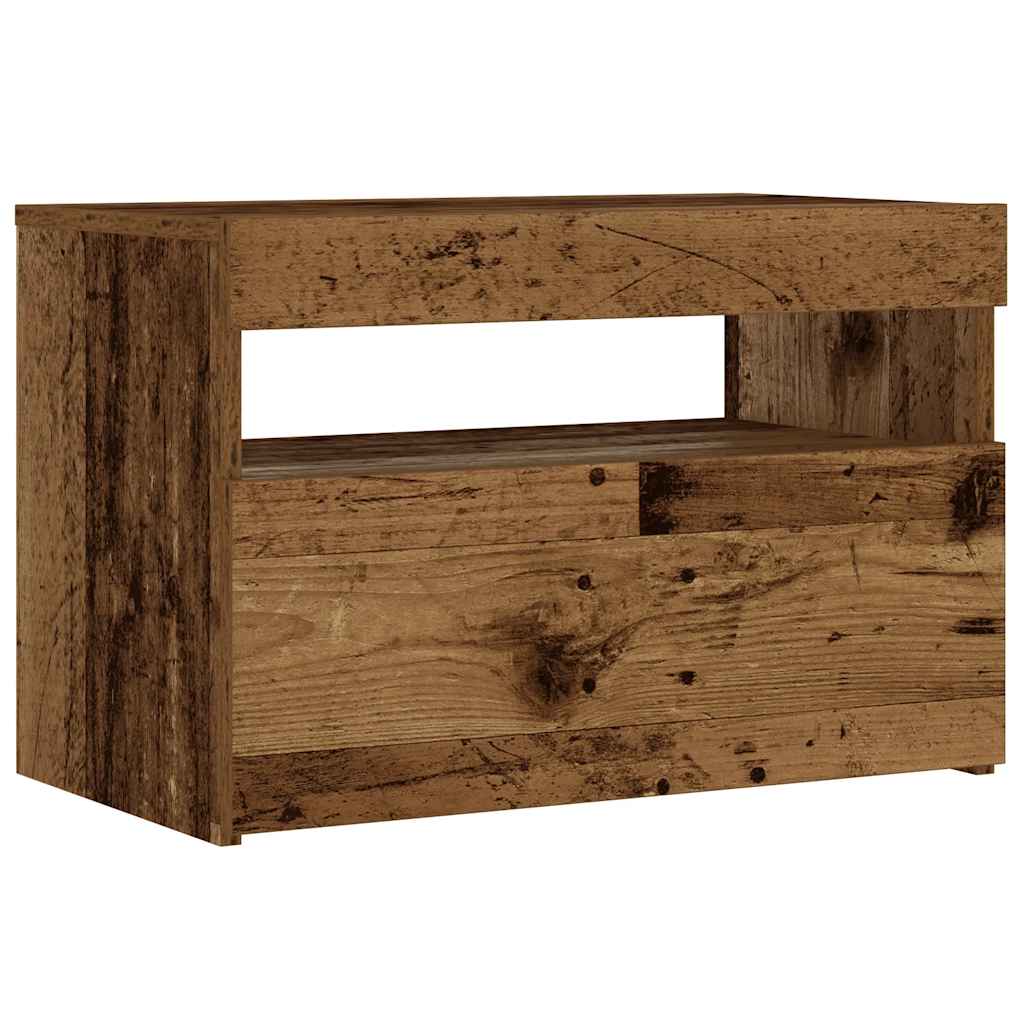 vidaXL Nachtkastje met LED 60x35x40 cm bewerkt hout oud hout