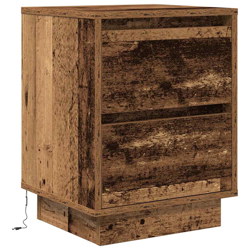 vidaXL Nachtkastje met LED-verlichting 38x34x50 cm oud hout