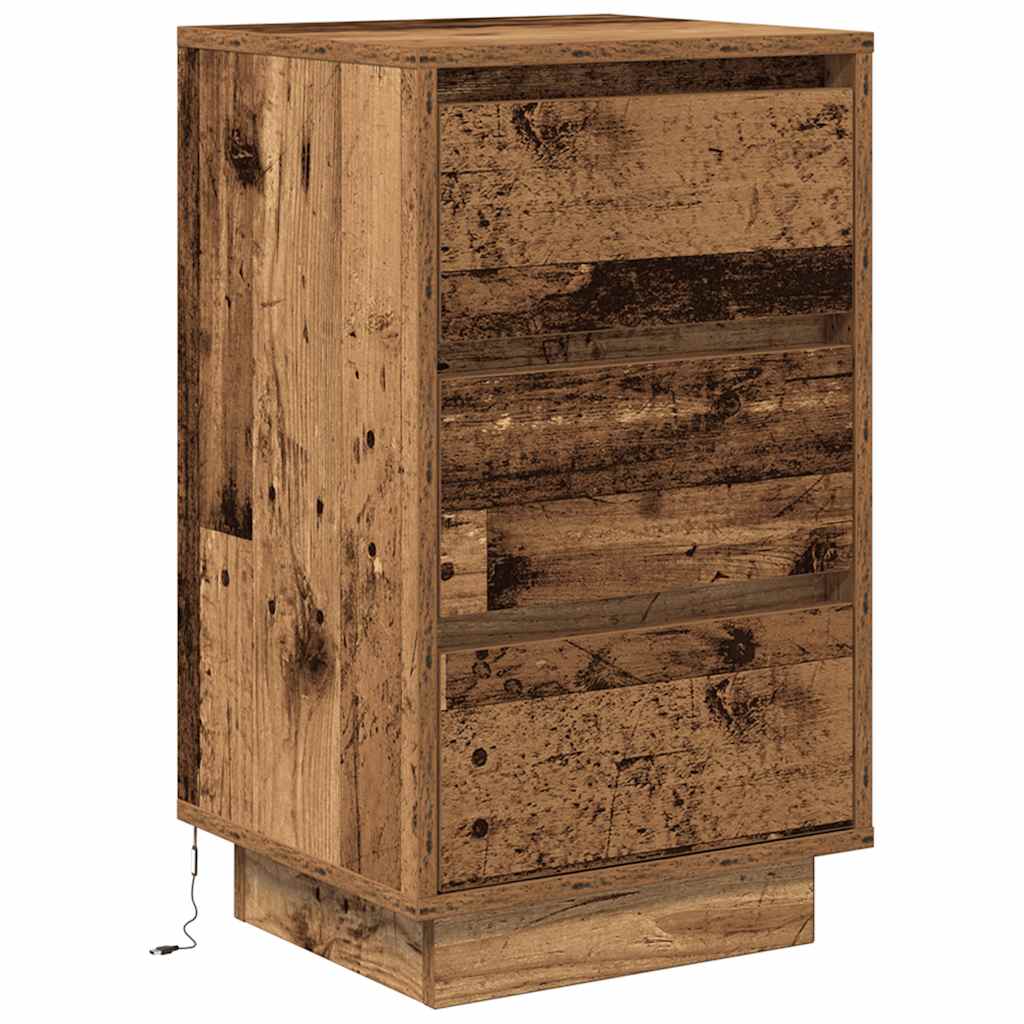 vidaXL Nachtkastje met LED-verlichting 38x34x65 cm oud hout