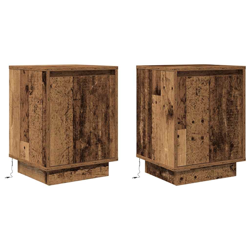 vidaXL Nachtkastjes met led-verlichting 2 st 38x34x50 cm oud hout