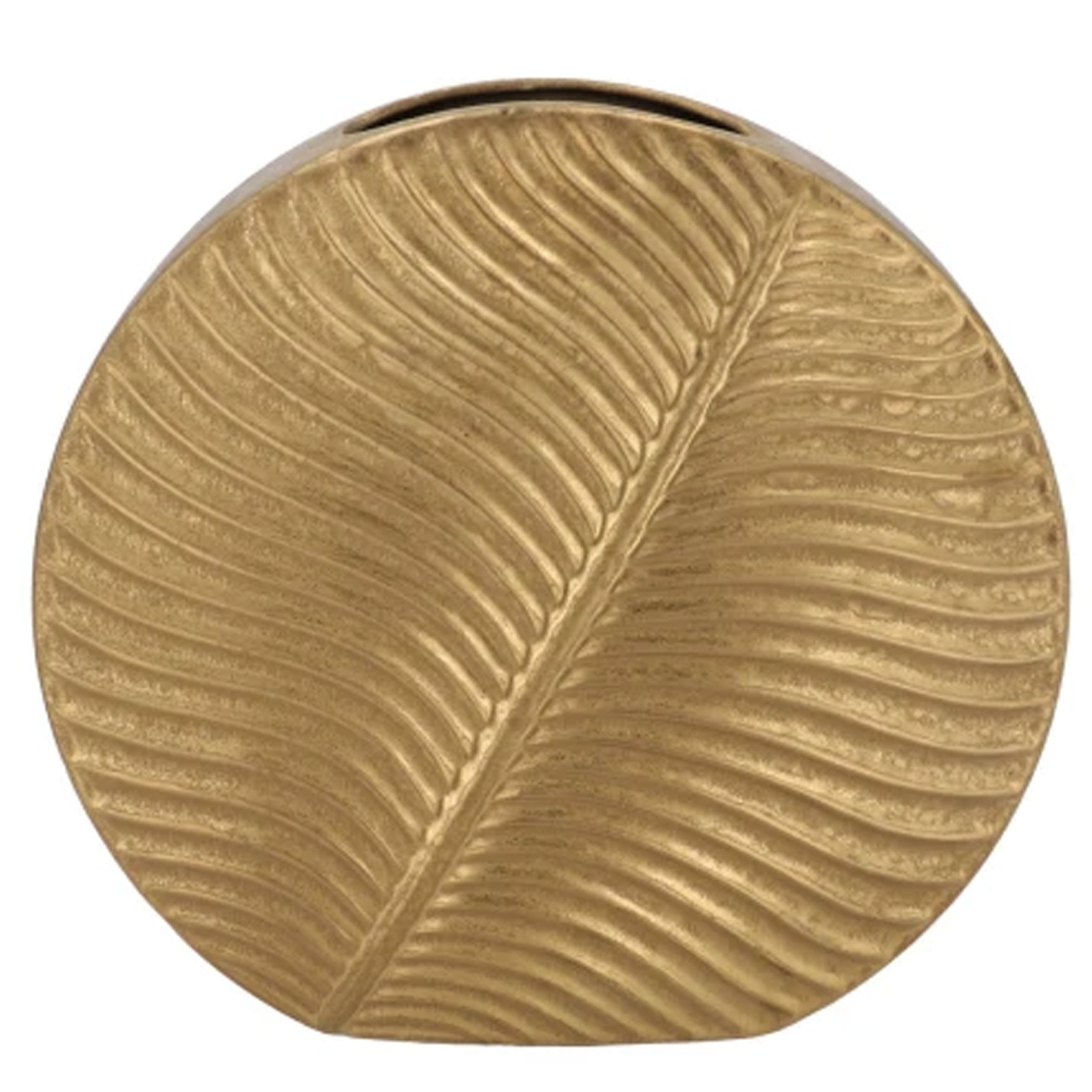 DK Design Bloemenvaas Inga Leaf - plat model - goud - 25 x 9 cm - moderne vaas - bladmotief -