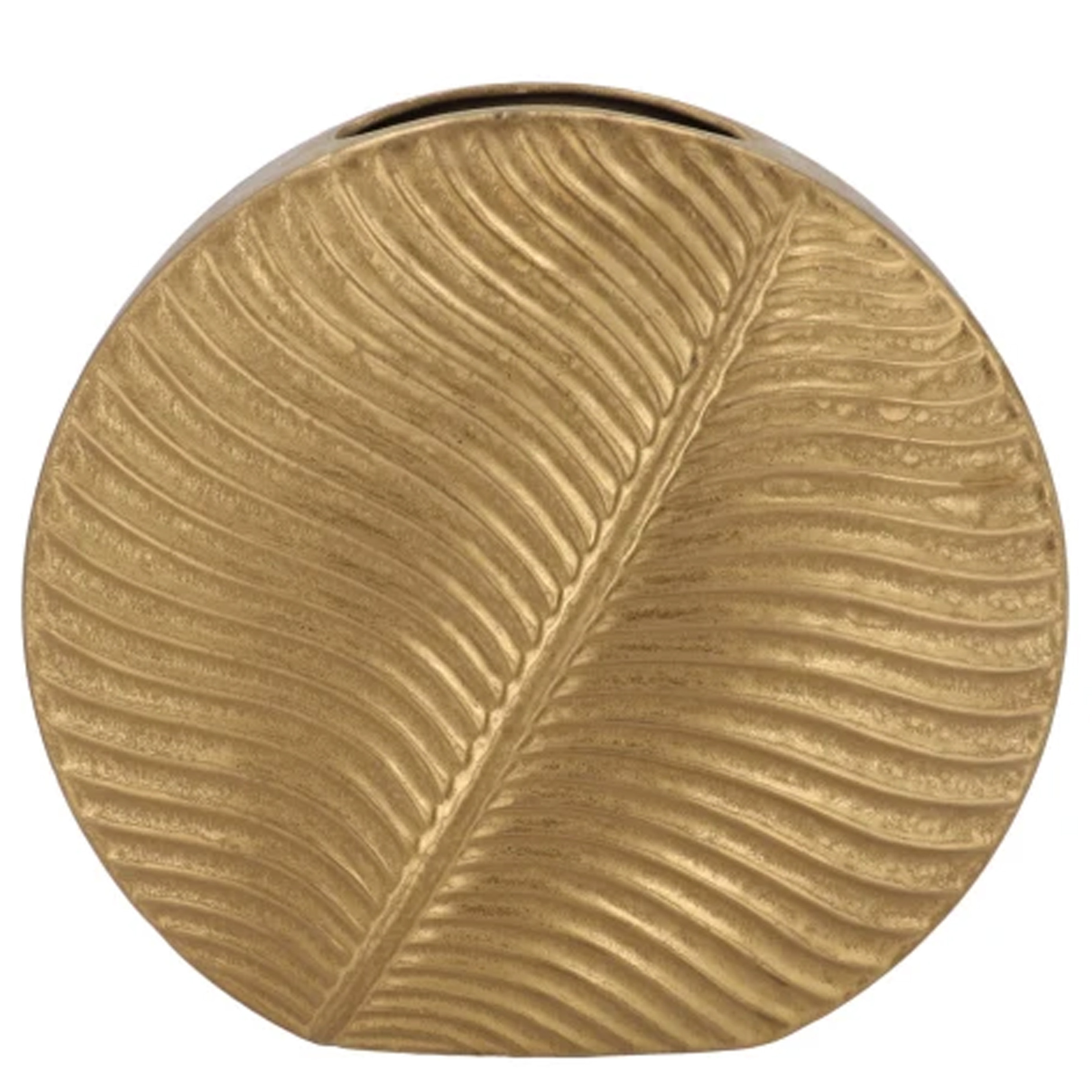 DK Design Bloemenvaas Inga Leaf - plat model - goud - 33 x 12 cm - moderne vaas - bladmotief -