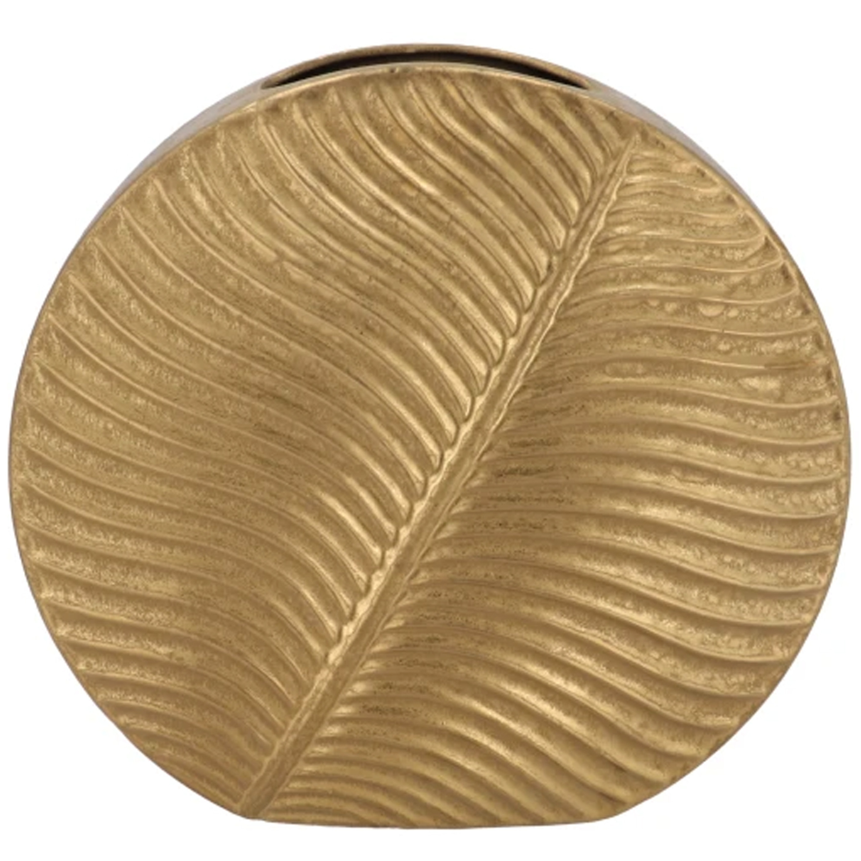 DK Design Bloemenvaas Inga Leaf - plat model - goud - x 15 cm - moderne vaas - bladmotief -