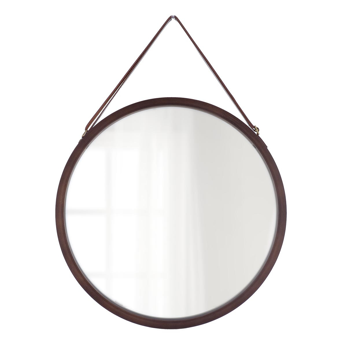 Tendance Wandspiegel aan ophangkoord - rond - bamboe - frame kleur donkerbruin - x cm -