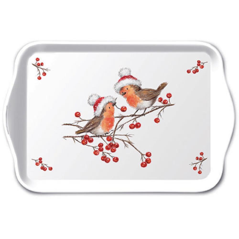 Ambiente Dienblad Melamine 13x21cm Christmas Robins White