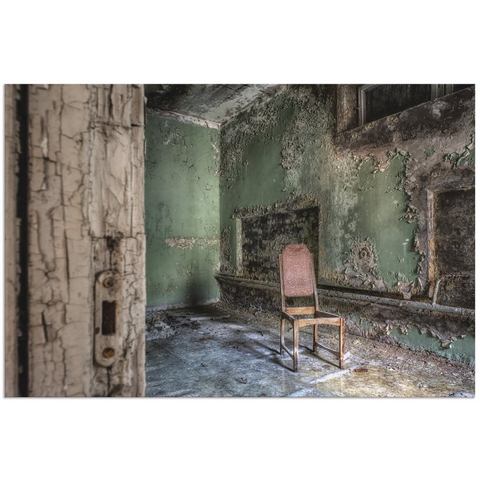 Artland Artprint Lost Place - eenzame stoel als artprint van aluminium, artprint voor buiten, artprint op linnen, poster, muursticker