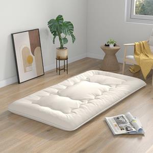 Costway Futon-matras Vloer-rollmatras Tatami-mat met Wasbare Hoes Draagbare & Opvouwbare Slaapmat Beige/Blauw/Bruine Beer