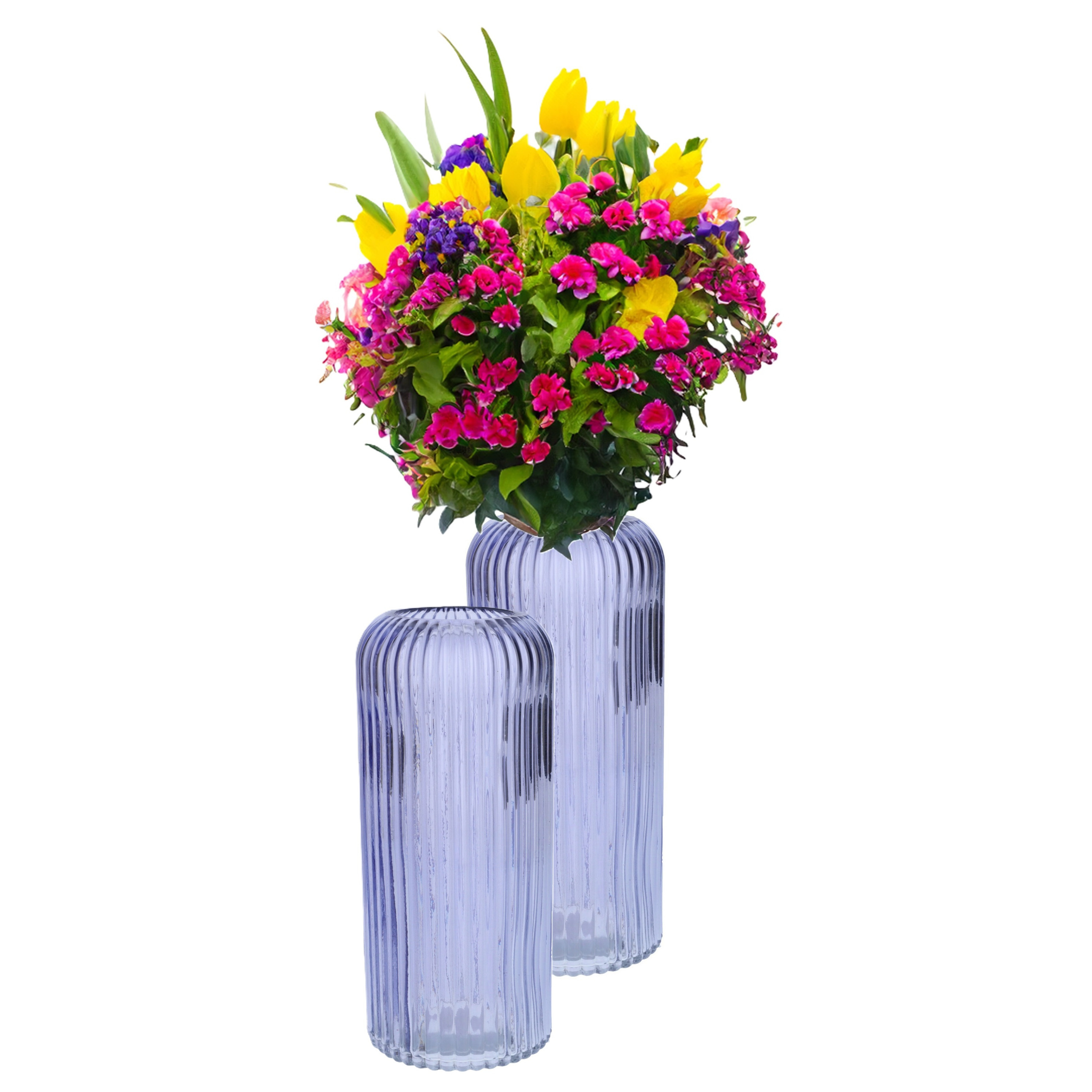 Bellatio Design Bloemenvaas - 2x - lavendel - transparant glas - D9 x H20 cm -