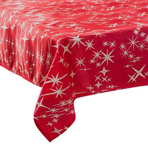 Feeric lights & Christmas Feeric Tafelkleed - rood - zilveren sterren - x 240 cm - katoen -