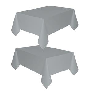 Merkloos Verjaardag party tafelkleed - 2x - papier - zilver - 137 x 274 cm - met waterafstotende finish -