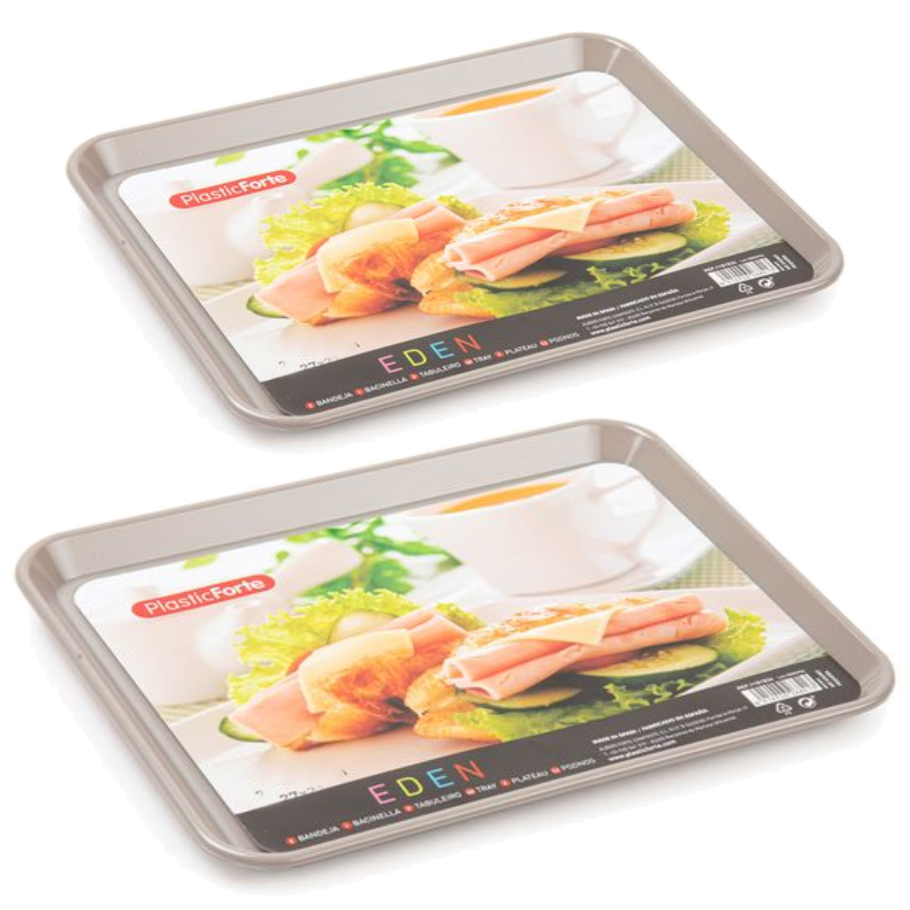 Forte Plastics Dienbladen/serveerbladen voordeelset van 2 formaten in taupe/beige kunststof -